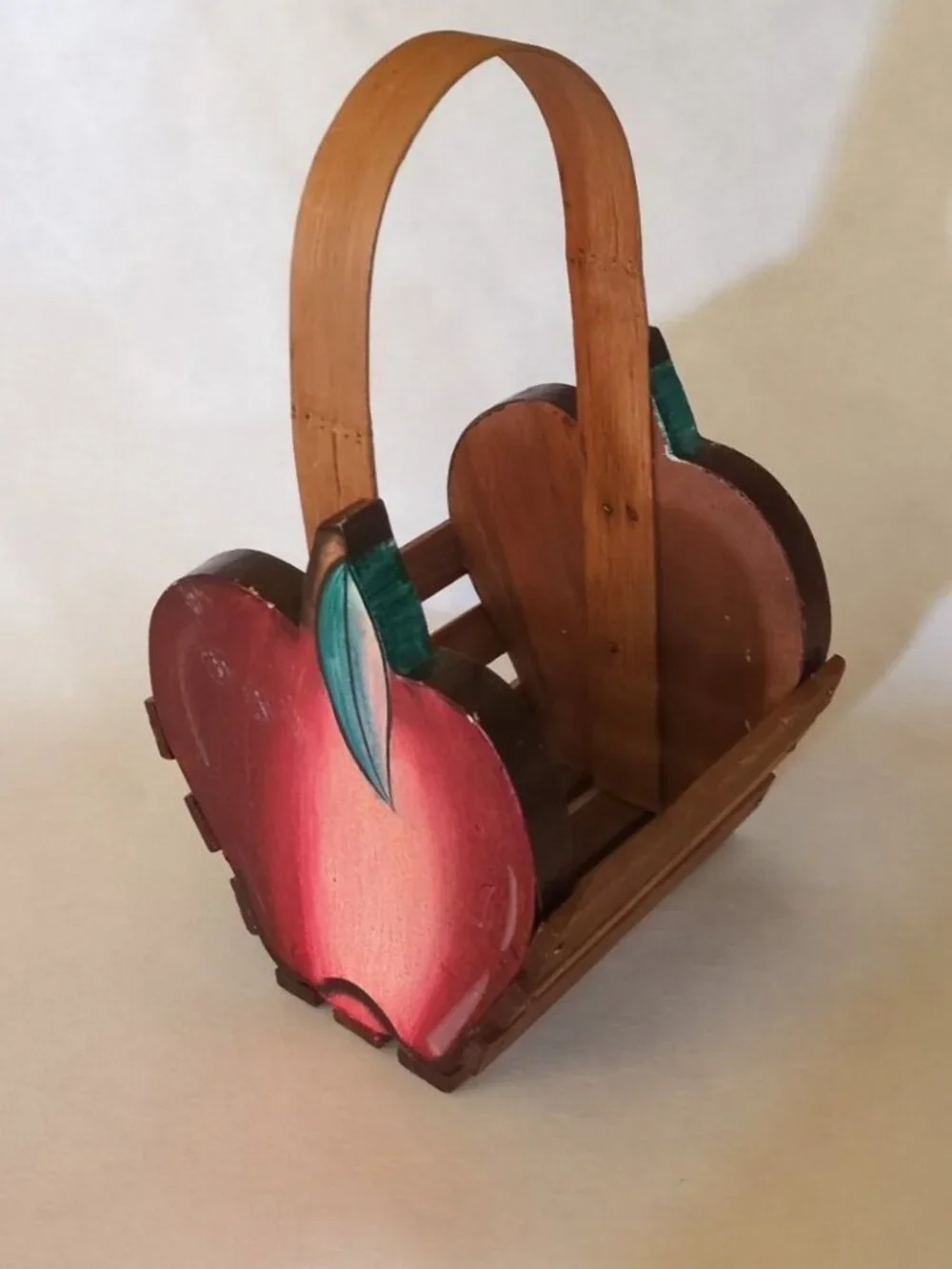 Vintage 1990s New Holland Floral Wood Apple Basket Farmhouse CottageCore Rustic